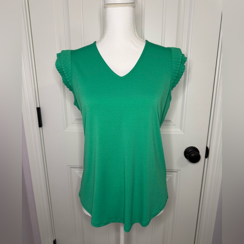 Green Women's Blouse / Top Ruffled Shoulder
